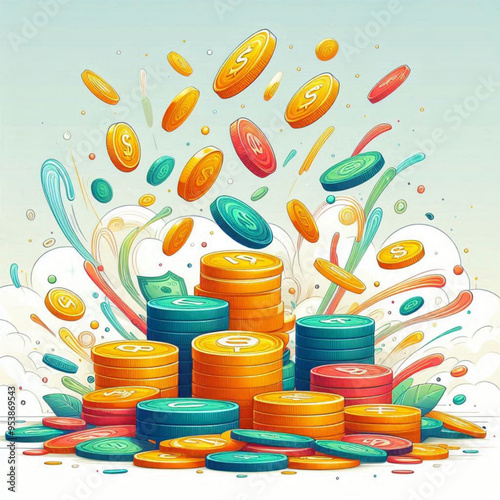 Free  Money vector money photo Gold coins and banknotes 3d cartoon style icon black Friday 