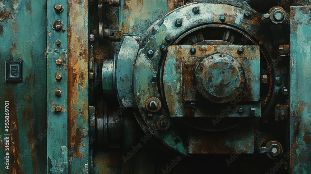 Rusted Metal Gear Mechanism with Turquoise and Brown Accents Rusted Metal Gear Mechanism with Turquoise and Brown Accents