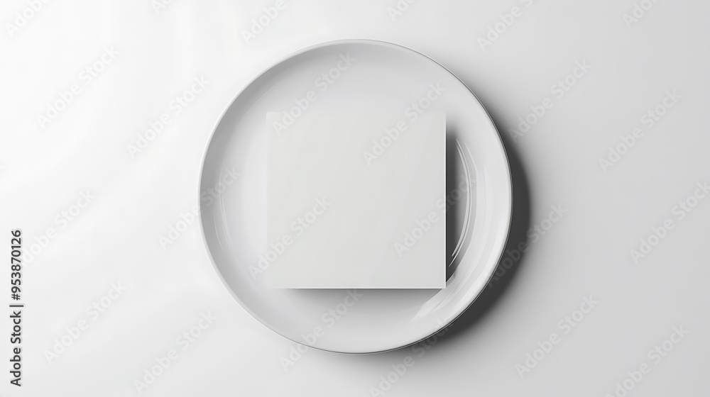 White Plate with Blank Card on a White Background White Plate with Blank Card on a White Background