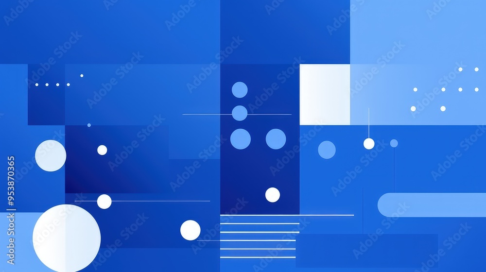 Obraz premium A modern abstract design featuring various shades of blue, circles, and geometric shapes for a clean, digital aesthetic.
