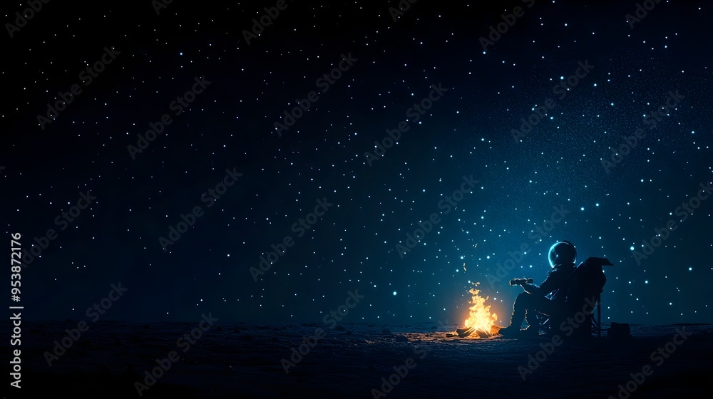 Astronaut Roasting Marshmallows by Campfire Under Starry Martian Sky Astronaut Roasting Marshmallows by Campfire Under Starry Martian Sky