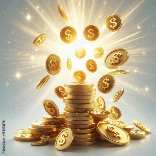 Free  Money vector money photo Gold coins and banknotes 3d cartoon style icon black Friday 
