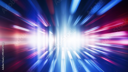 A vibrant abstract image showcasing dynamic light streaks in blue, red, and white, creating a sense of motion and energy.