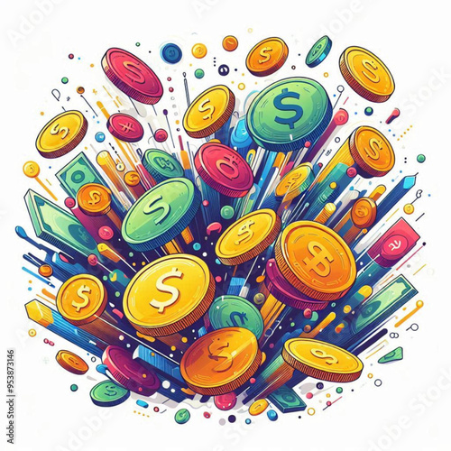 Free  Money vector money photo Gold coins and banknotes 3d cartoon style icon black Friday 
