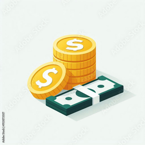 Free  Money vector money photo Gold coins and banknotes 3d cartoon style icon black Friday 
