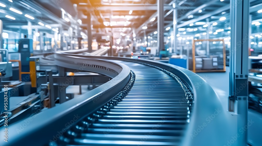 Fototapeta premium Efficient Conveyor Belt in a Modern Factory Producing Goods at High Speed