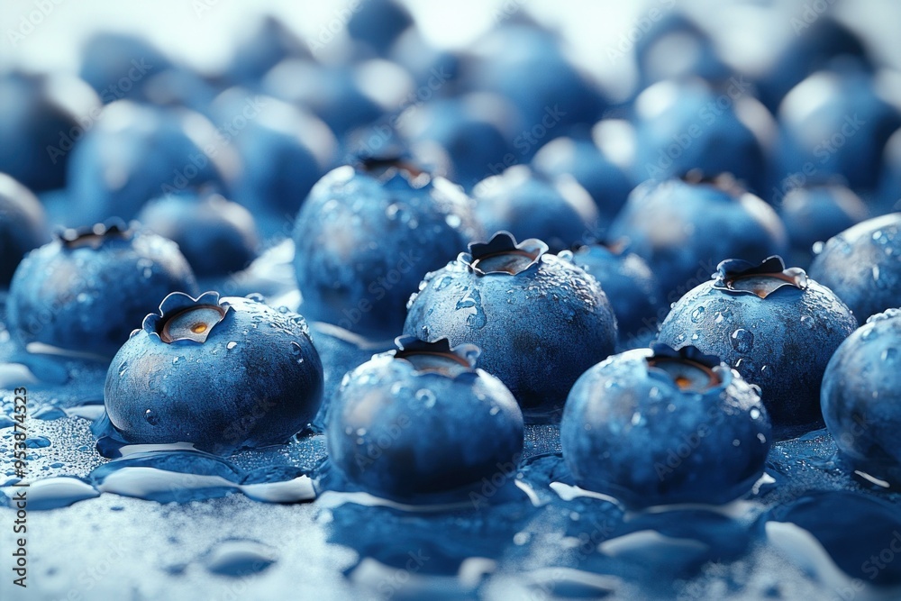 A 45 Angle shot of blueberries scattered on a A 45 Angle shot of blueberries scattered on a