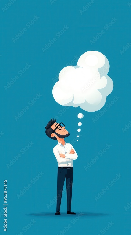 Illustration of a person in deep thought with a thought bubble. Ideal for concepts related to ideas, brainstorming, and creativity. Illustration of a person in deep thought with a thought bubble. Ideal for concepts related to ideas, brainstorming, and creativity.