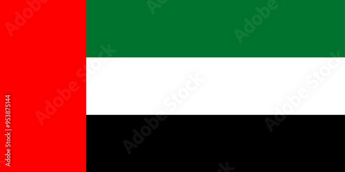 National Flag United Arab Emirates, UAE, horizontal tricolour of green, white and black with a vertical red bar at the hoist