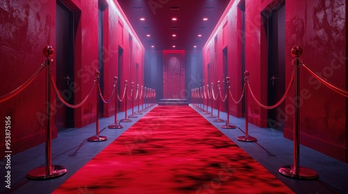 Red carpet in the building for prezintation. Red carpet presentation photo