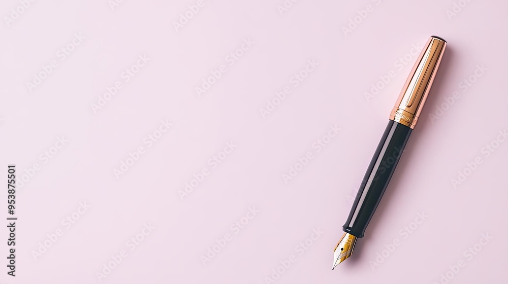 A premium fountain pen placed precisely on a white background with clean studio lighting perfect for promoting office supplies focusing on luxury and precision A premium fountain pen placed precisely on a white background with clean studio lighting perfect for promoting office supplies focusing on luxury and precision