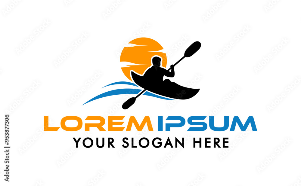 kayak boat kayaking logo badge silhouette vector illustration design template modern vintage kayak boat kayaking logo badge silhouette vector illustration design template modern vintage