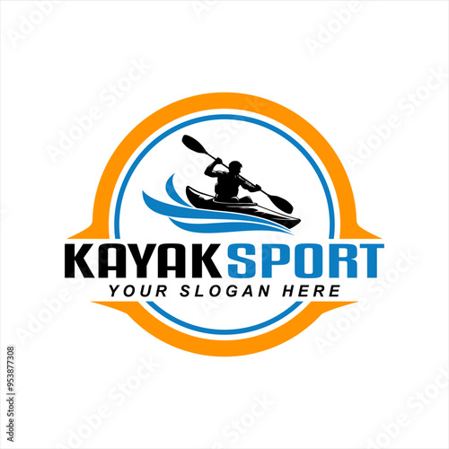 kayak boat kayaking logo badge silhouette vector illustration design template modern vintage