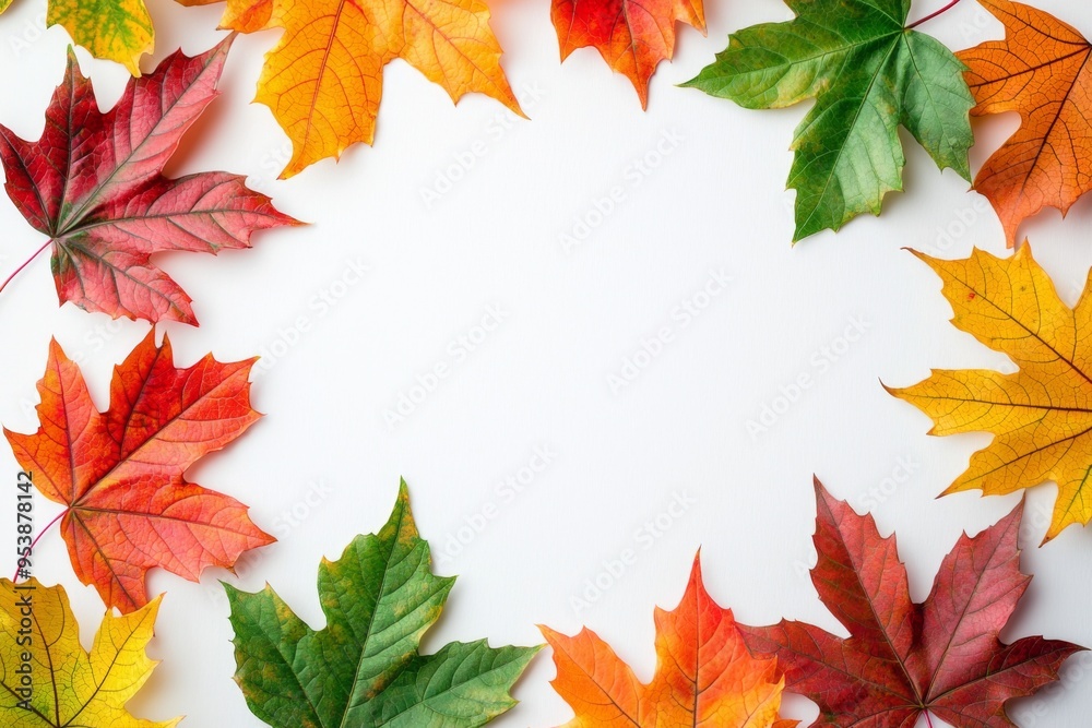 Fototapeta premium Autumn Maple Leaves Flat Lay White Background created with Generative AI