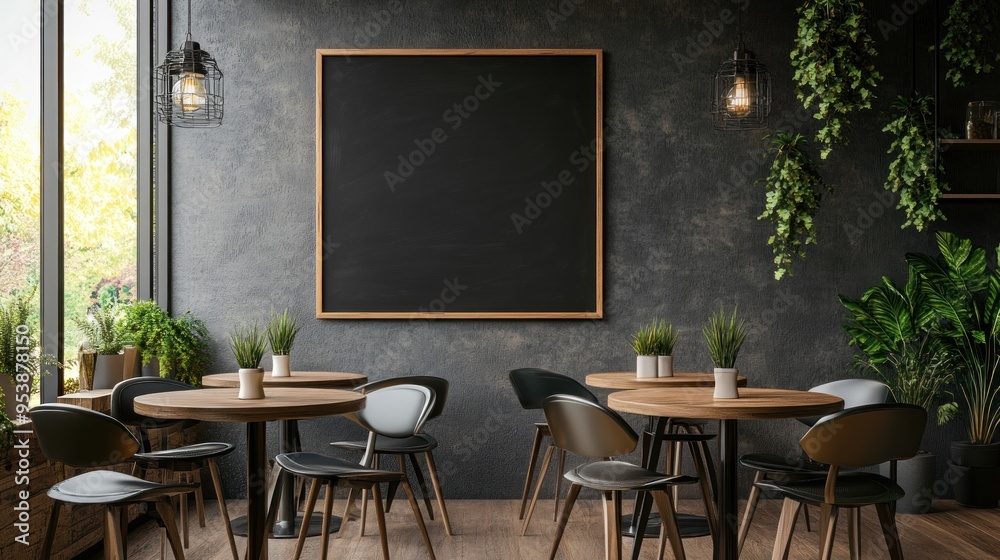 Industrial Cafe Interior with Blackboard Industrial Cafe Interior with Blackboard