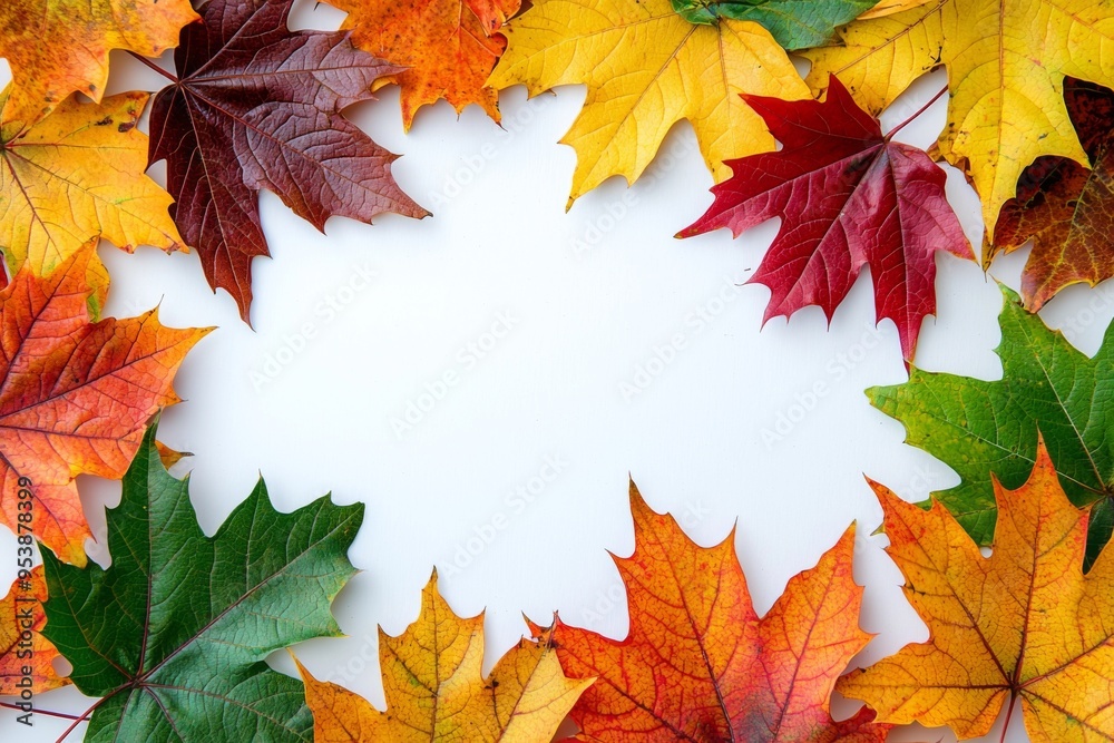 Autumn Maple Leaves Flat Lay White Background created with Generative AI