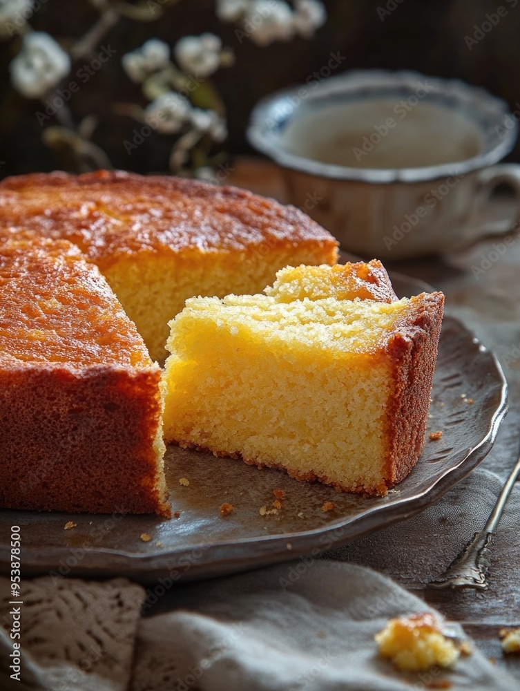 Piece of cake on plate with fork Piece of cake on plate with fork