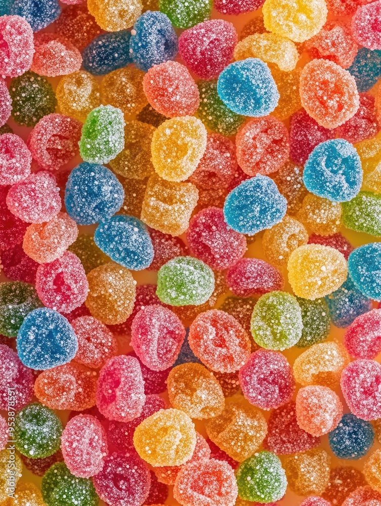 Fototapeta premium Assortment of candy pieces with vibrant colors and sugar glazed toppings.