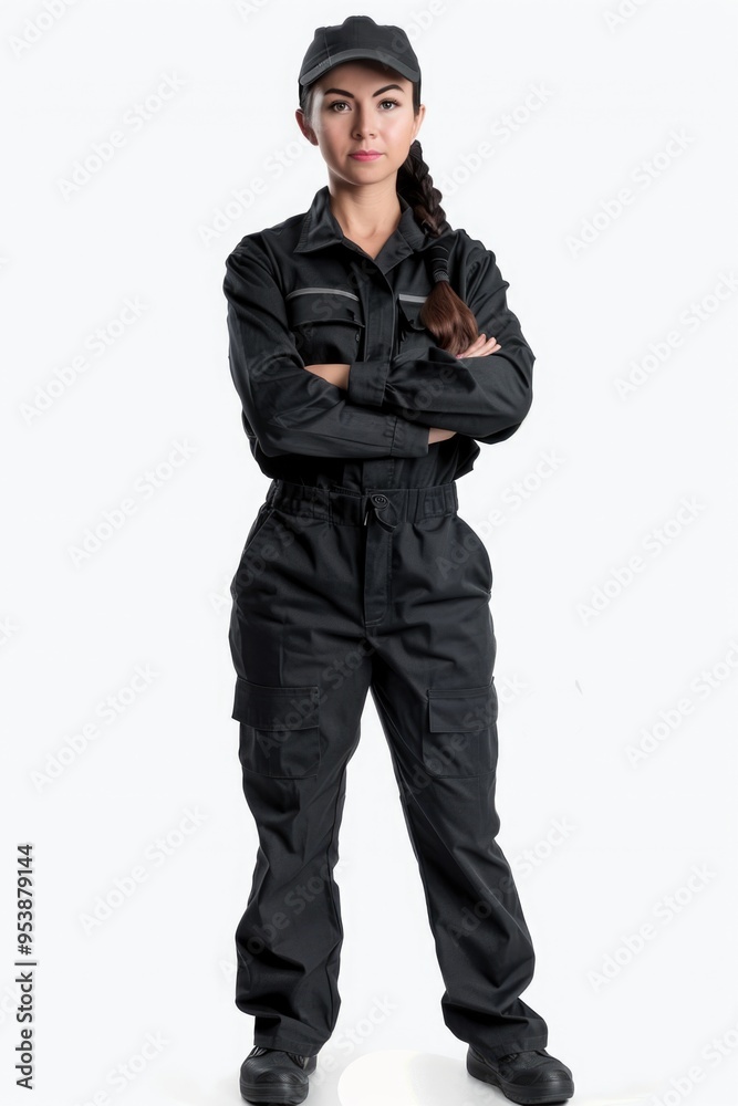 Woman posing in safety gear for industrial or construction work. Woman posing in safety gear for industrial or construction work.