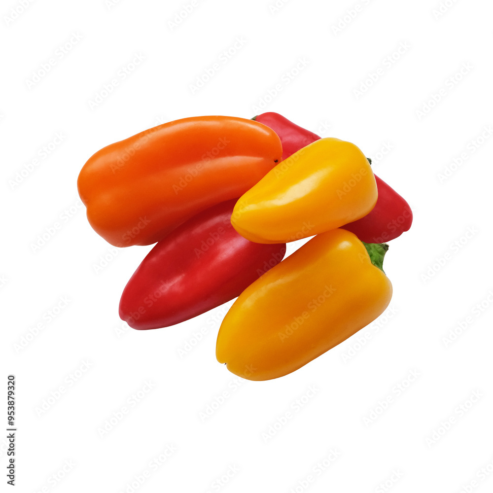 Orange, red, yellow sweet pepper heap close-up, fresh organic vegetable, decor element for any design, isolater cut out object, clipping path, soft focus Orange, red, yellow sweet pepper heap close-up, fresh organic vegetable, decor element for any design, isolater cut out object, clipping path, soft focus