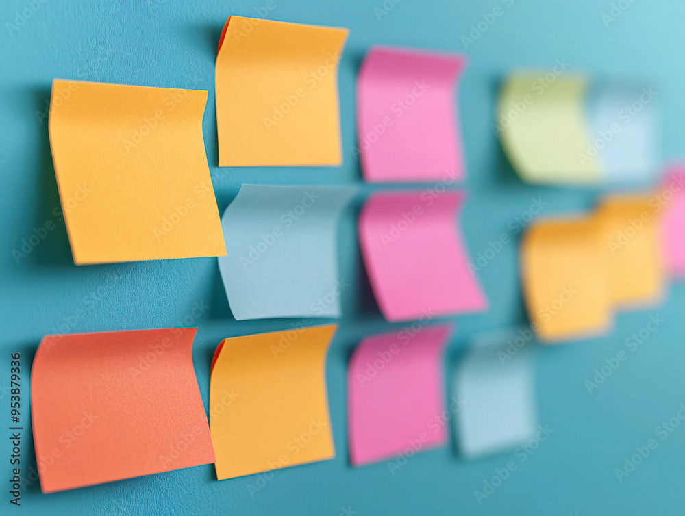 Colorful sticky notes on a blue background, perfect for brainstorming, reminders, and organization in a workspace. Colorful sticky notes on a blue background, perfect for brainstorming, reminders, and organization in a workspace.