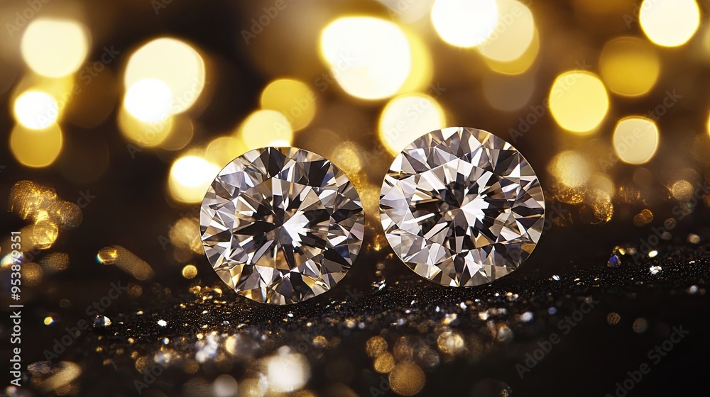 Brilliantly twinkling round diamonds against a background of sparkling lights offer a high-quality, glamorous visual presentation