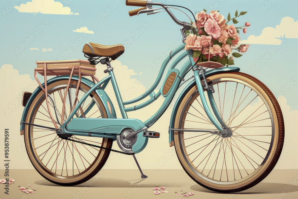 Vintage Bicycle with Flower Basket and Butterflies