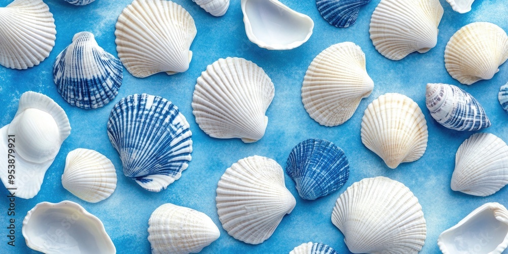 Natural shells in blue and white, suitable for beach decor, fashion, jewelry, and various lifestyle themes. Natural shells in blue and white, suitable for beach decor, fashion, jewelry, and various lifestyle themes.