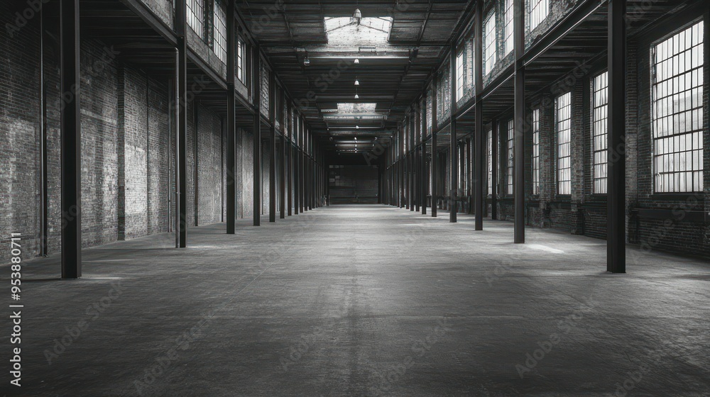 A Long, Empty Hallway in an Industrial Building A Long, Empty Hallway in an Industrial Building