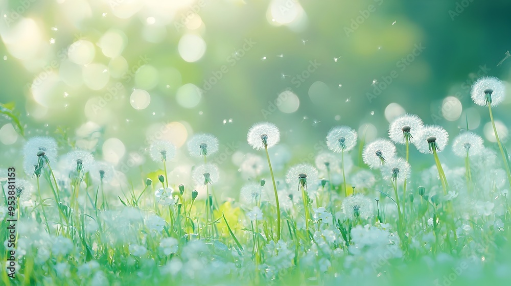 Tranquil Meadow of Soft Green Grass and Scattered Wildflowers Tranquil Meadow of Soft Green Grass and Scattered Wildflowers
