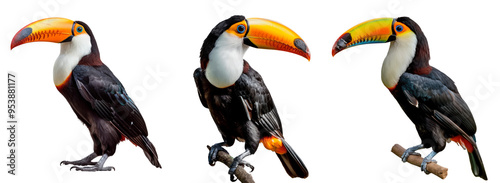 Set of bird toucan. Isolated on transparent background.