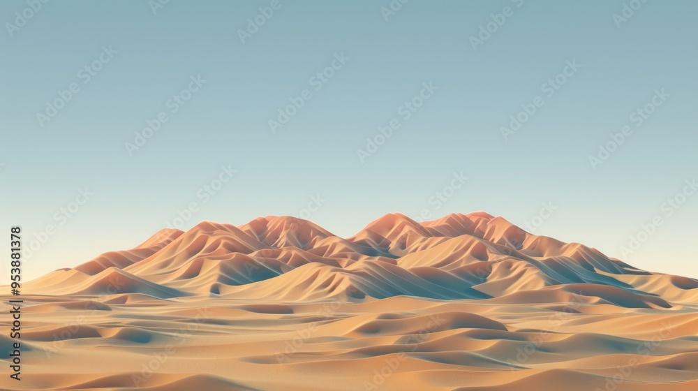 Fototapeta premium Beautiful sunrise over sand dunes and rocky mountains in the background.