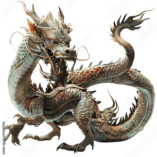 Chinese Dragon with Spiraling Body 