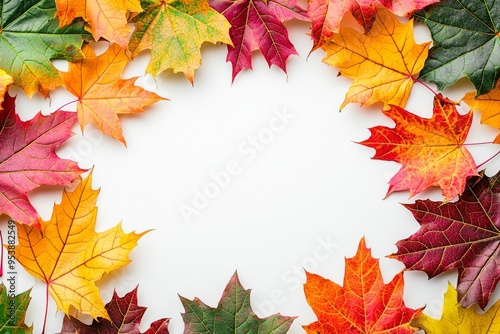 Autumn Maple Leaves Flat Lay White Background created with Generative AI