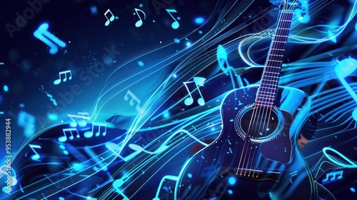 Acoustic Guitar in a Blue Light Symphony