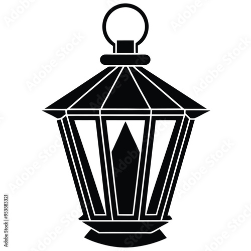 Lantern Silhouette Line Art Vector Illustration – Elegant Outline Design for Your Projects.