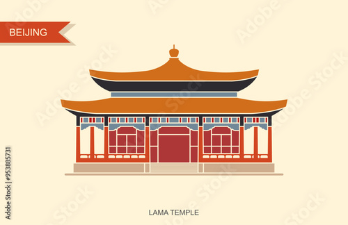 Summer Palace in Beijing China. Flat cartoon style historic sight showplace attraction web site vector illustration