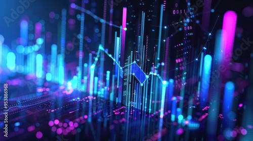 Wallpaper Mural Abstract Neon Cityscape - Digital Data Visualization Torontodigital.ca