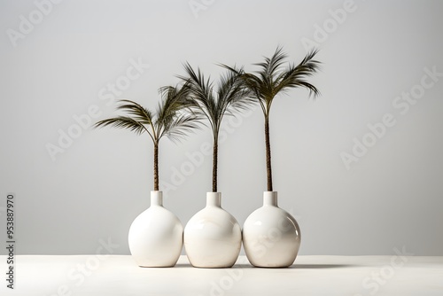 Group of Palm trees Isolated on white background, Suitable for use in architectural design, Decoration work. Bottle palm Trees isolated on white background, tropical trees isolated used for architectu photo