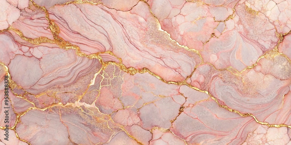 Naklejka premium The background pattern is seamless. The stone is pink with gold veins. Rose gold marble.