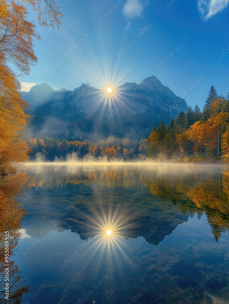 Fototapeta premium Mountain Lake with Sunny Sky