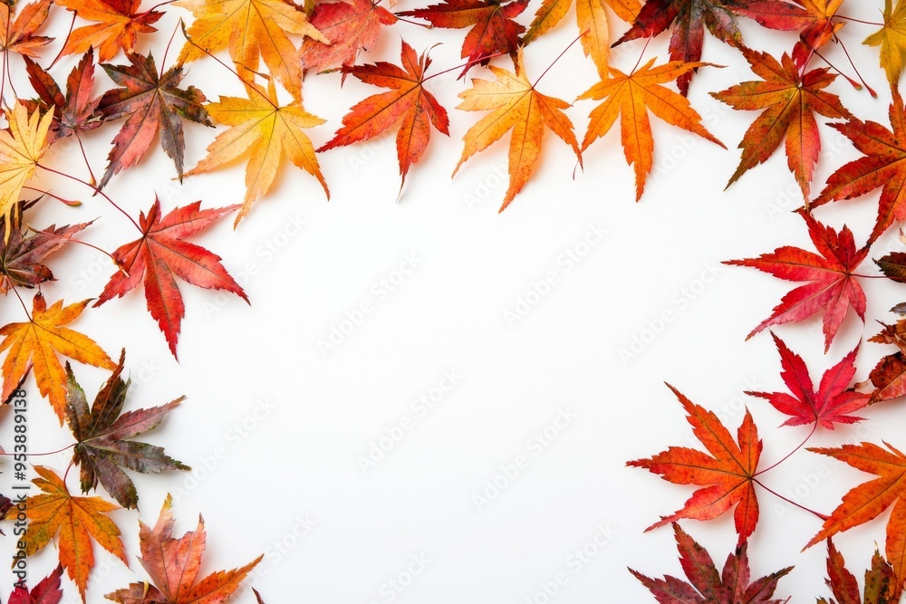 Autumn Maple Leaves Flat Lay White Background created with Generative AI Autumn Maple Leaves Flat Lay White Background created with Generative AI