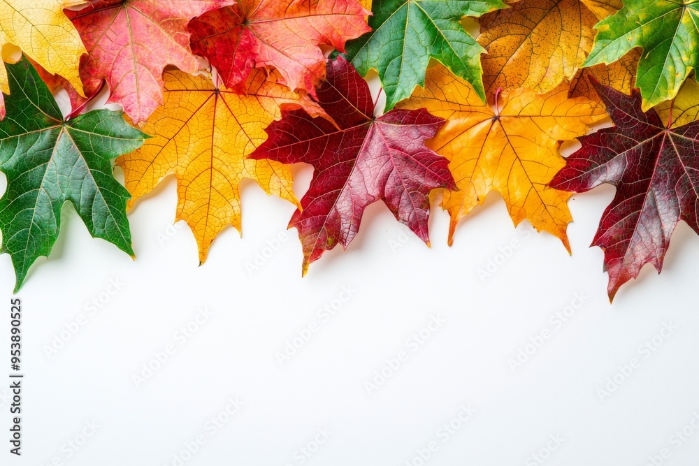 Autumn Maple Leaves Flat Lay White Background created with Generative AI Autumn Maple Leaves Flat Lay White Background created with Generative AI