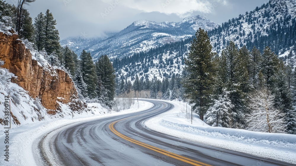 Durango Colorado Winter. Traveling on a Snowy Mountain Pass in Colorado Landscape Durango Colorado Winter. Traveling on a Snowy Mountain Pass in Colorado Landscape