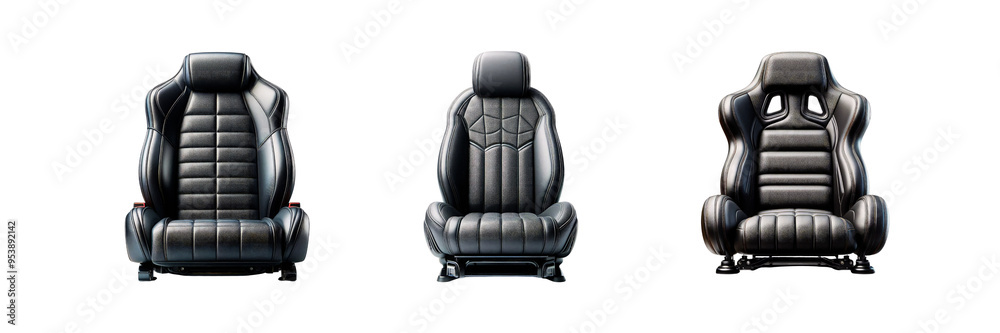 Set of Black leather Seat for car automobile, isolated over on transparent white background Set of Black leather Seat for car automobile, isolated over on transparent white background