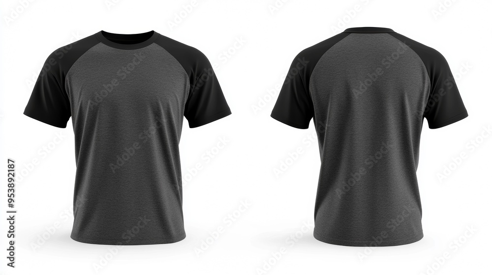 Mockup of a gray short-sleeved t-shirt with blank black sleeves Mockup of a gray short-sleeved t-shirt with blank black sleeves