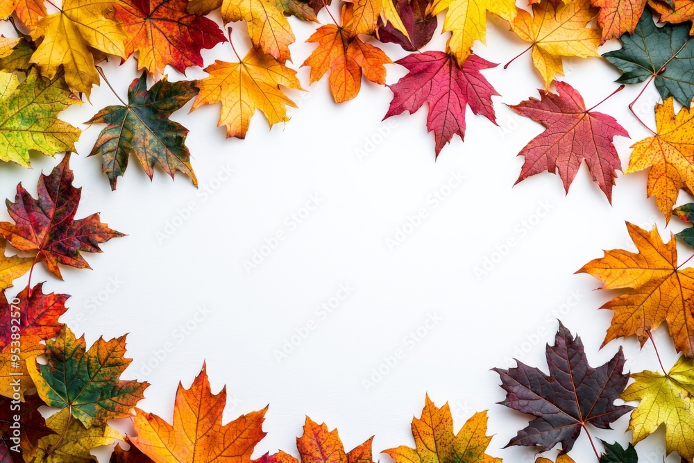 Autumn Maple Leaves Flat Lay White Background created with Generative AI Autumn Maple Leaves Flat Lay White Background created with Generative AI