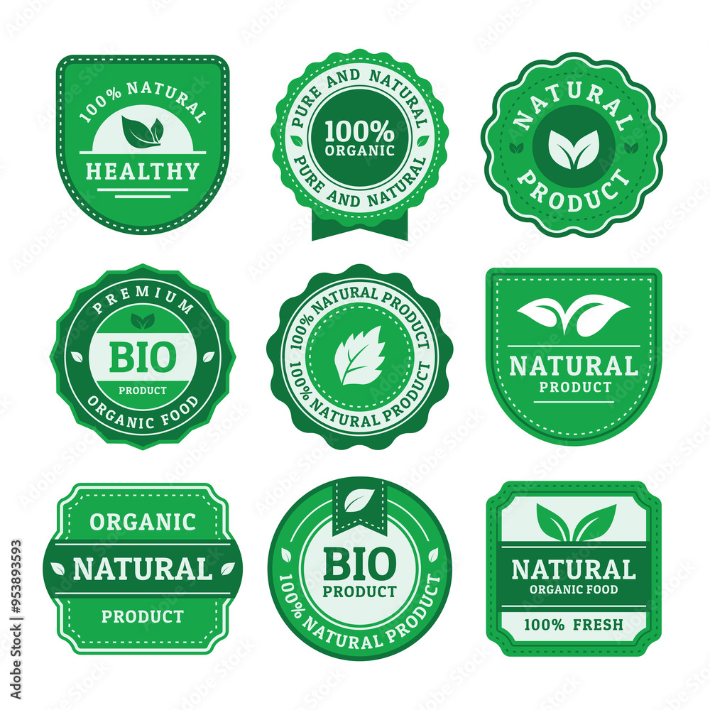 Natural product badge vector set Natural product badge vector set