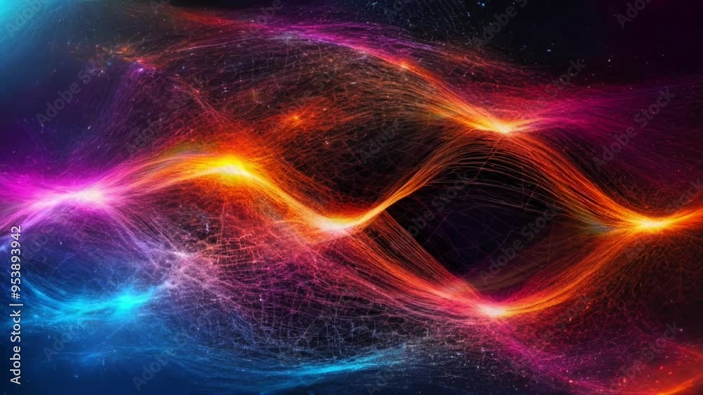 Abstract background with colorful neon lines moving in dark space. Natural power particles Colorful gradient wave energy lines are very beautiful. Futuristic signal network waves. 4K Abstract background with colorful neon lines moving in dark space. Natural power particles Colorful gradient wave energy lines are very beautiful. Futuristic signal network waves. 4K