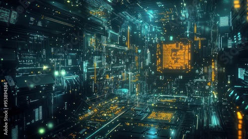 A Futuristic Digital Cityscape With Glowing Lights